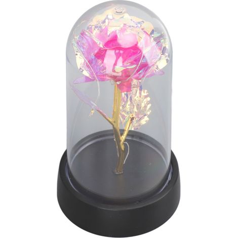 Rosa luminosa de colores bajo una cúpula de cristal - Regalo de cumpleaños - Iluminación ambiental - Rosa luminosa artificial para aniversario de bodas o Navidad