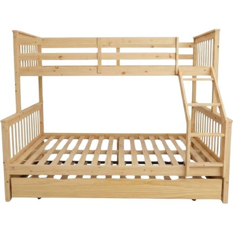 Litera triple + cama de arrastre madera pino 135x190/90x190cm