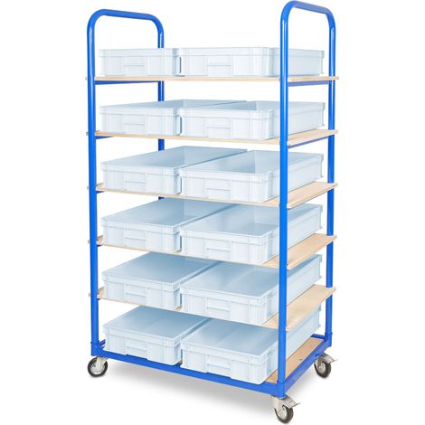 BRB Etagenwagen mit 6 Ebenen, BxTxH 1050x500x1690 mm, bestückt mit 12 Euroboxen BxTxH 600x400x120 mm (weiß) (1/3)