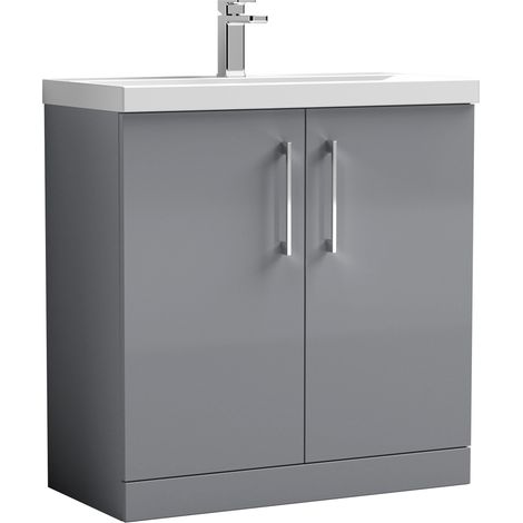 Nuie Arno Satin Grey 800mm 2 Door Vanity Unit and Thin Edge Ceramic Basin - ARN2205D (1/3)