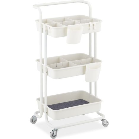 Carro con ruedas multiusos móvil de 3 niveles cocina baño almacenamiento práctico de metal blanco 130011724 (1/5)