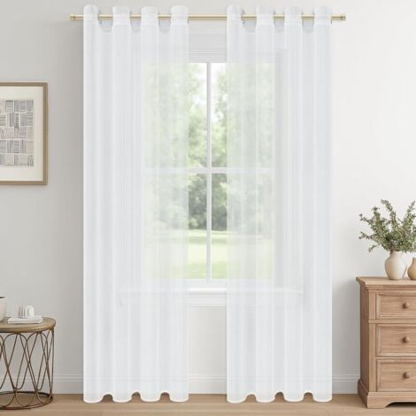 Rideau Voilage Blanc 134x240 CM, Rideaux Voilage Transparent à Oeillets Voilages Intérieurs pour Fenetre Chambre Adulte Salon (1/4)