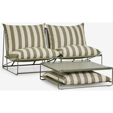 Ensemble de jardin avec canapé modulaire 2 pièces et table d'appoint convertible Amaro SKLUM Beige Tapioca - Vert olive intense (1/5)