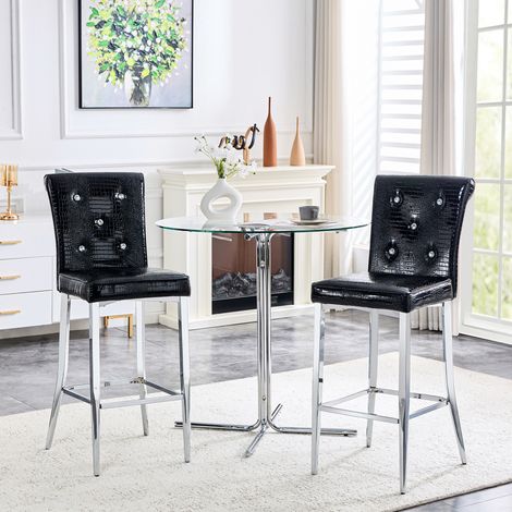 DESMIU Tabourets de Bar Lot de 2 à Dossier Haut avec Repose-pieds et Boutons Strass, en Métal et PVC Noir (1/5)