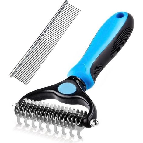 Brosse Chien et Chat Professionnel Poil Long Toilettage du Chien Râteau Dents à Double Face Élimine Les Nœuds,avec peigne (1/4)