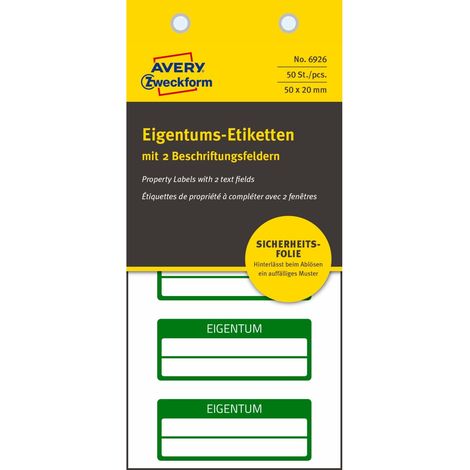 50x Eigentums-Etiketten mit 2 Feldern 50x20mm Grün