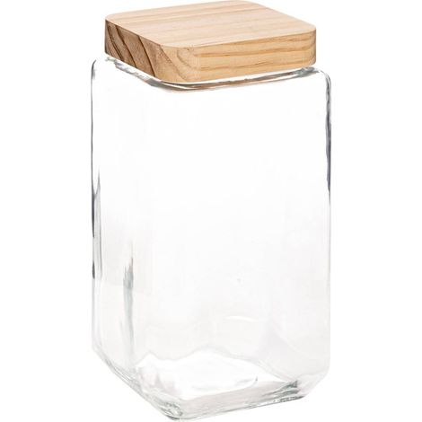 Vaso quadrato in vetro con coperchio in pino 2l - 5five (1/5)