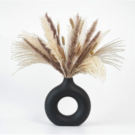 Vase monobloc, vase en céramique décoration de la maison décoration simple vase de décoration de pot de fleur en céramique blanche unie (noir)-133.714cm (1/2)