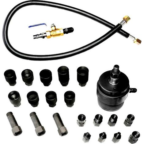 Extractor de inyectores neumáticos (23 piezas) con adaptadores Bosch, Siemens, Denso y Delphi.