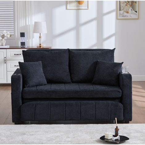 canapé convertible lit compact 139 cm chenille noir OKMYHOME (1/5)
