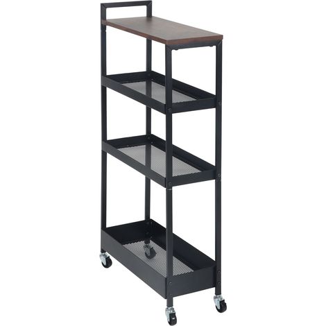 Relaxdays carrello 4 ripiani, design industriale, HxLxP: 98 x 20 x 50 cm, bagno/cucina, metallo, su ruote, marrone/nero