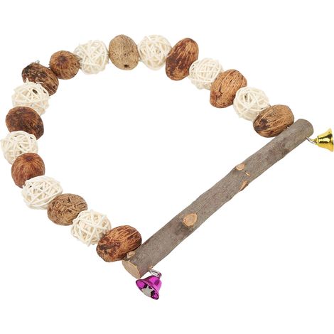 Perchoir suspendu en rotin et bois avec clochettes pour perruches calopsittes et inséparables. (1/5)