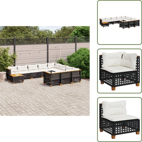 11-tlg. Garten-Sofagarnitur mit Kissen Schwarz Poly Rattan - Gartenmöbel Set - Esszimmergarnitur - Outdoor Möbel - Lounge Sofa - Rattan Gartenset (1/5)
