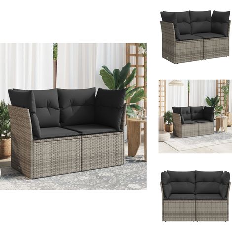 Canapé de jardin 2 places avec coussins gris résine tressée - Canapé De Jardin - Meuble Extérieur - Salon De Jardin - Résine Tressée - Rotin Synthétique (1/5)