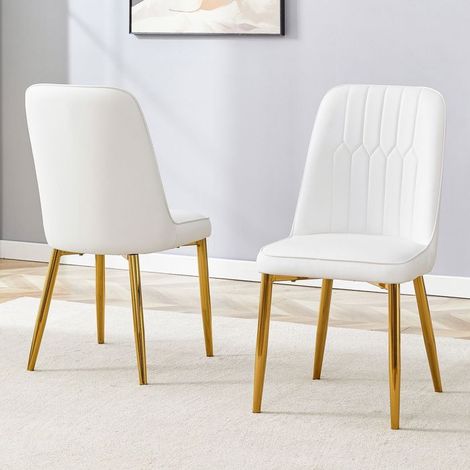 Chaise de salle à manger blanc similicuir style moderne style minimaliste assise élargie dossier pieds métalliques antidérapants (1/5)