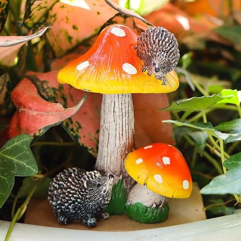 Champignons Déco,Résine Champignon Hérisson Décoration Statues de jardin Cadeau Décoration pour maison Pelouse Cour Terrasse Balcon Extérieur Potting