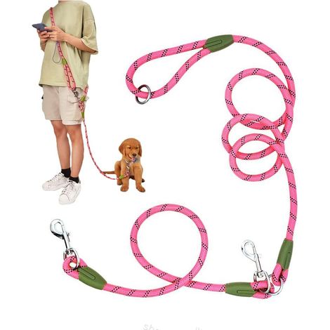 1 Laisse Chien Mains Libres, Nylon Réfléchissant, Sangle Épaule Taille, Anti-Nœuds, Course Marche Petit Moyen Grand Chien