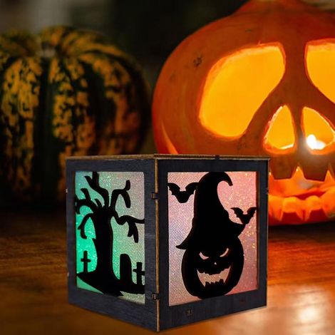 Décorations d'Halloween : Lumières citrouille en bois, lanternes fantômes et sorcières, décorations pour la maison et les fêtes. (1/3)