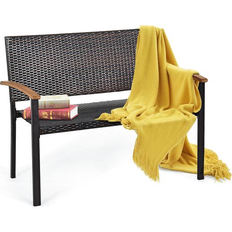 Garden Rattan Bench Patio 2 Seat Wicker Loveseat Chair Outdoor Furniture Seating (1/5)