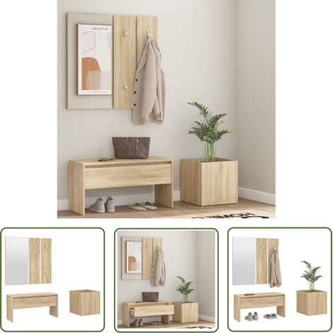 The Living Store Ensemble de meubles de couloir Chêne Sonoma Bois d'ingénierie - Banc Entrée - Meuble Hall - Mobilier D'entrée - Rangements Salle D'entrée - Set Meubles Couloir (1/5)