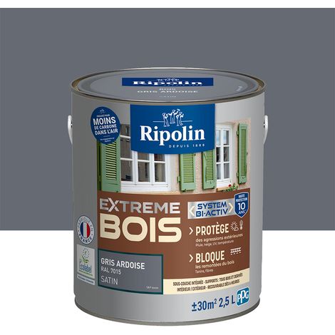 Ripolin – Peinture bois intérieur et extérieur satin 2,5L gris ardoise RAL 7015 – Haute protection 10 ans – Résistance intempéries et UV (1/6)