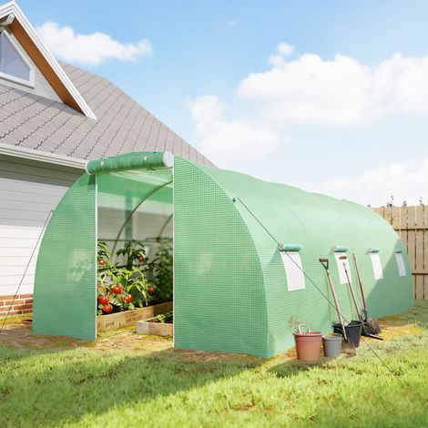 Serre de Jardin Tunnel 18 m² dim. 6L x 3l x 2H m - 8 fenêtres, Porte zippée Enroulable - châssis Tubulaire Acier galvanisé, bâche PE Haute densité Vert (1/5)
