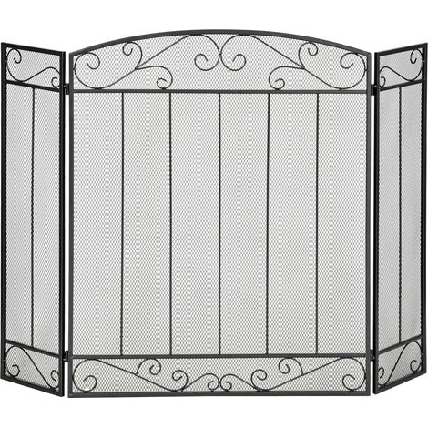 Salvachispas Plegable para Chimenea Pantalla Triple Protector para Estufas 3 Paneles con Bisagras Estructura de Metal y Malla Decorativa 105x80,5 cm (1/5)