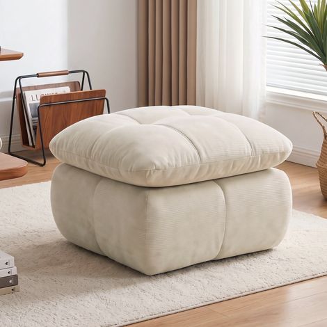Pouf modulaire – chenille beige – mousse haute densité – sans montage – confort moelleux (1/5)