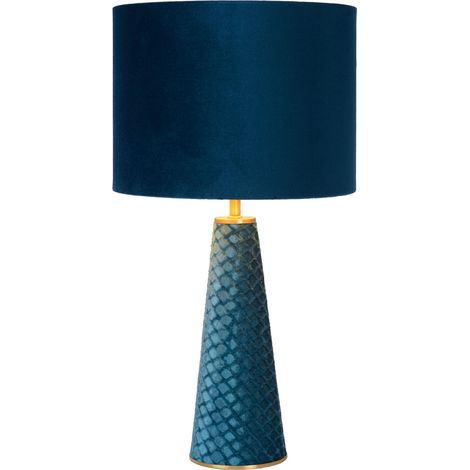 Lampe à poser turquoise 1xE27 – Abat-jour cylindrique en métal – Diamètre 25 cm – Hauteur 47 cm – Interrupteur sur câble – Lucide
