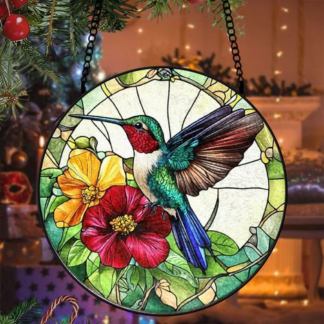 Suspension colibri vitrail attrape-soleil 25 cm décoration fenêtre oiseau coloré cadeau anniversaire (1/5)