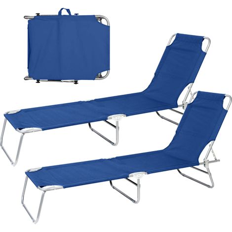 Coppia Lettini Prendisole Pieghevoli in Metallo Reclinabili 4 Posizioni, Waterproof e Anti-UV, Portata 110 kg, Ideali per Mare Giardino Piscina Blu (1/5)