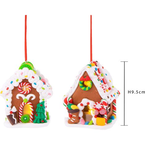 Pendaglio a forma di casetta con led per albero decorazione natalizia, Set.2 (1/3)