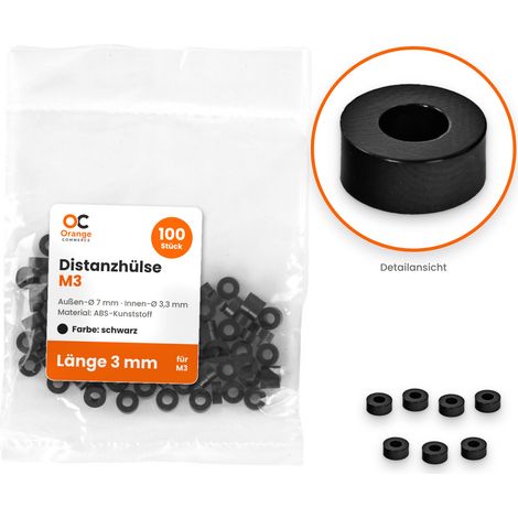 100 Stück M3 Distanzhülsen Kunststoff 3 mm 100 schwarz 3 mm (1/3)