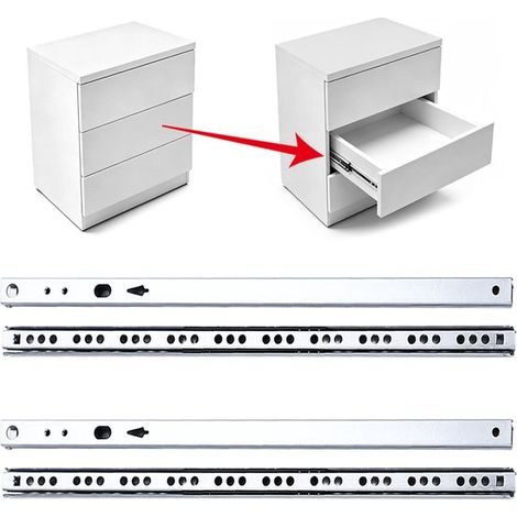 2er Pack Kugelgelagerte Schubladenschienen Führungsschienen / Linearführungen / 2 teilige Führungen / Gleitschienen Metallschubladenschienen Leic (1/5)
