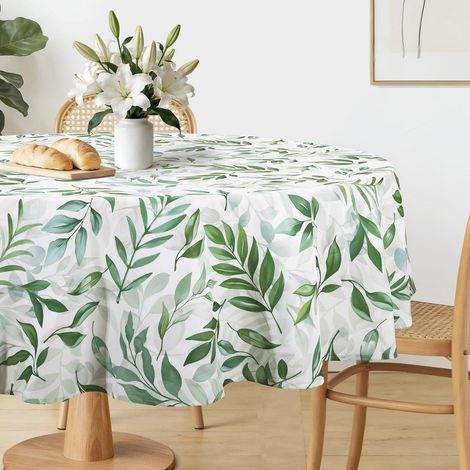 Nappe Ronde 140 cm Printemps Été Feuilles Vert Facile d'entretien & Infroissable