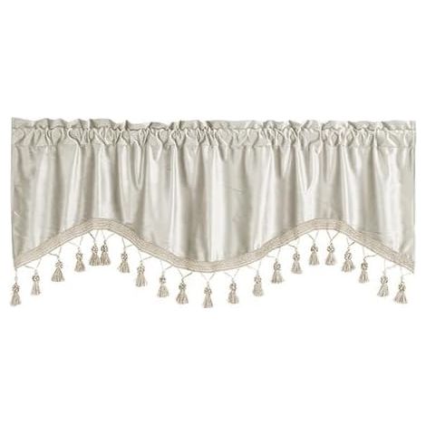 Voilage à volants en chenille double face – Cascade à festons avec retombées – Couleur unie, passe-tringle – Parfait pour cuisine et salon-Beige (1/5)