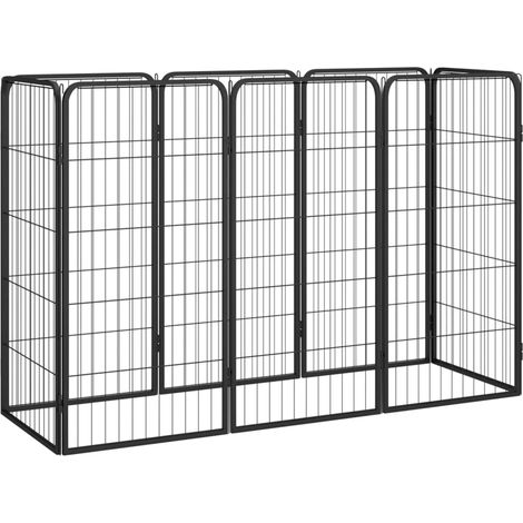 8-tlg. Hundelaufstall Schwarz 50x100 cm Stahl Pulverbeschichtet