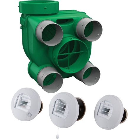 Kit Hygro B VMC simple flux hygroréglable suspendue + 3 bouches cordon et à piles - AXELAIR - KHBMRT5160