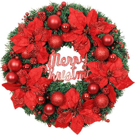 Guirlande De Noël - Couronne De Porte 40 Cm - En Pin Artificiel Pvc - Décoration Murale Et Extérieure Pour Fêtes De Fin D Année - 1 Pièce (1/4)