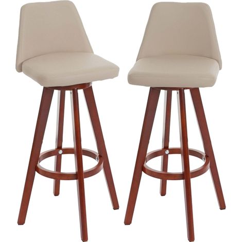 Set di 2 sgabelli da bar girevoli da bancone in PVC crema e legno 040007455
