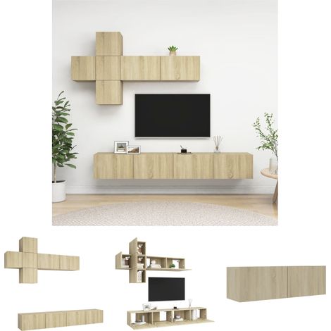 Schrankset - vidaXL 7-tlg. TV-Schrank-Set Sonoma-Eiche Holzwerkstoff - Wandmontage (1/5)