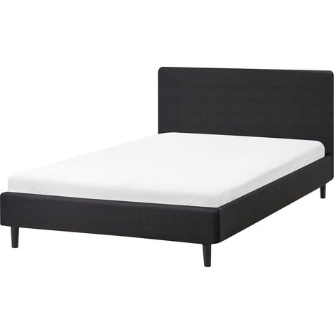 Cama moderna tapizada en tela 120 x 200 cm somier de láminas patas de madera negro Fitou