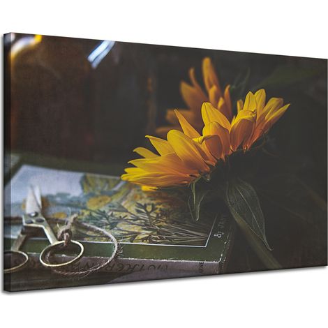 Lienzo impreso Girasol y libro 120x80 cm