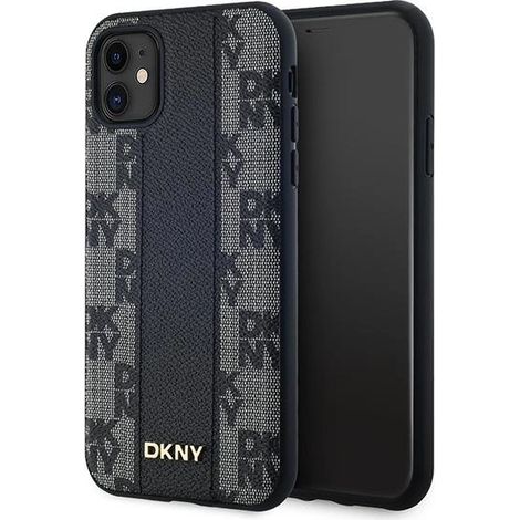 DKNY DKHMN61PCPVSLK iPhone 11 / XR 6.1 schwarze Hartschalen-Lederhülle mit Karomuster und MagSafe-Anschluss (1/5)