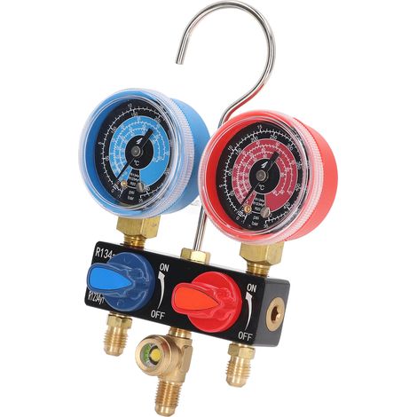 Kompaktes Manometer-Set für Kfz-Klimaanlagen (R22, R134a, R1234yf), inklusive Schlauch und Adaptern (1/5)