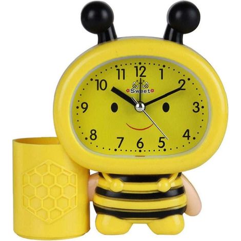Réveil dessin animé abeille, porte-stylo multifonction, horloge murale chambre enfant, décoration ludique. (1/5)