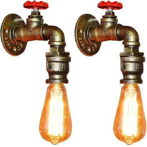 2Pcs Ferro Battuto Lampada da Parete Retrò Tubo Dell'acqua Applique da Parete Soggiorno Camera da Letto Industriale Metallo Ruggine