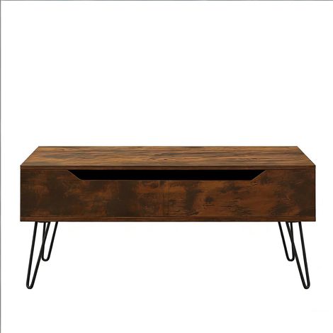 Mesa de centro elevable vintage con compartimento oculto, marrón rústico (1/5)