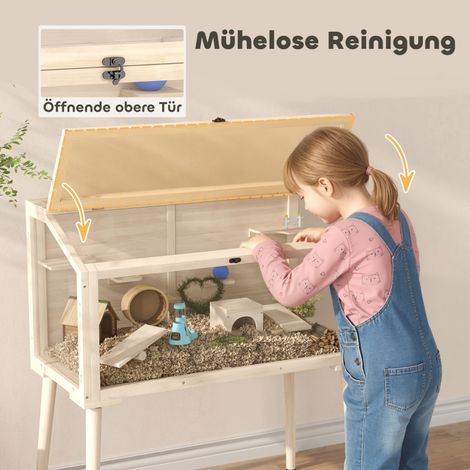 Cage à hamster, enclos pour hamster nain, habitat pour petits animaux avec accessoires, biberon, 110 x 52 x 101 cm, bois et plastique (1/5)