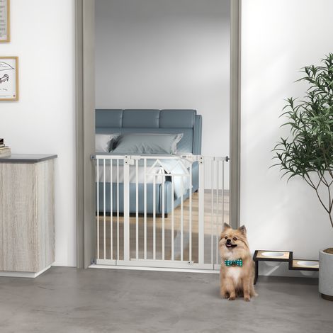 Cancelletto per cani estensibile con chiusura automatica e doppio sistema di bloccaggio 74-100x76 cm Bianco